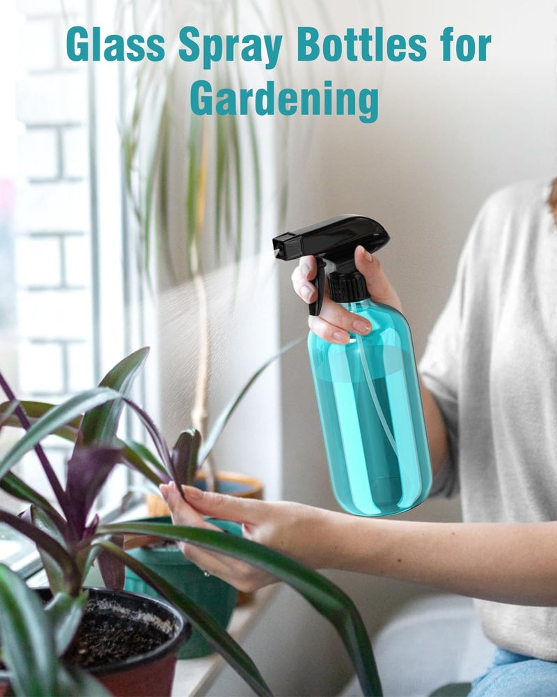 Bontip Glass Spray Bottle, Light Blue Glass Spray Bottle Set & Accessories Refillable for Plants Window Cleaners Aromatherapy Facial hydration Watering Flowers Hair Care (2 Pack/16oz) (Light Blue) - Image 5