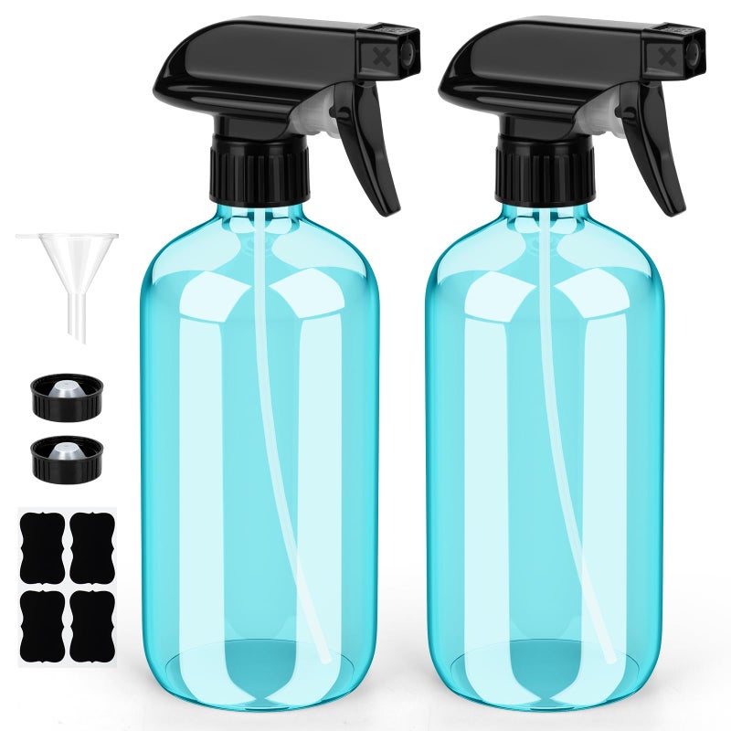 Bontip Glass Spray Bottle, Light Blue Glass Spray Bottle Set & Accessories Refillable for Plants Window Cleaners Aromatherapy Facial hydration Watering Flowers Hair Care (2 Pack/16oz) (Light Blue) - Image 1