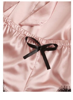 Y&D Women's 4 Pieces Satin Floral Lace Cami Top Lingerie Pajama Set with Robe  - Image 4