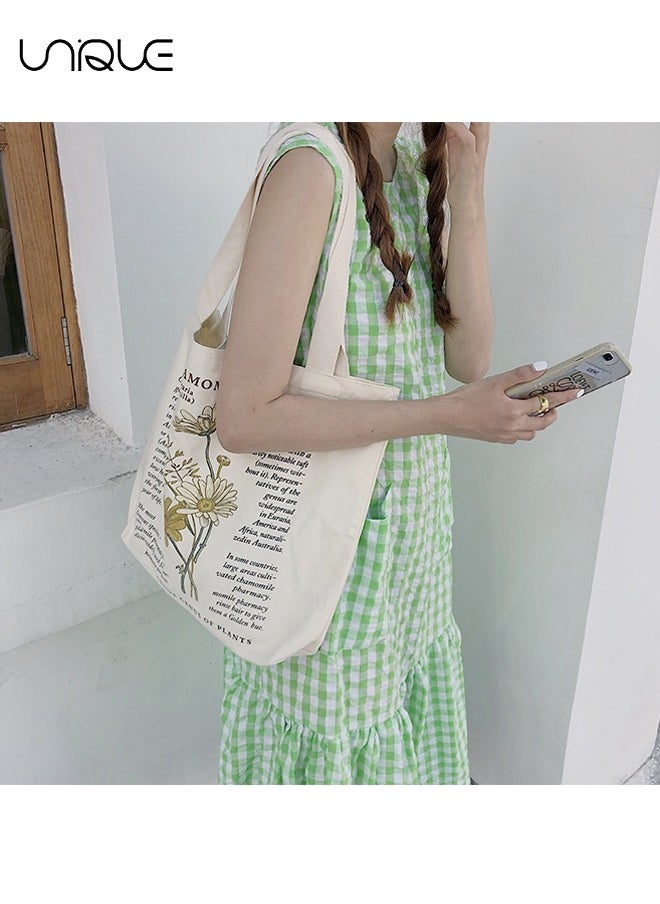 Unique - Canvas Bag - Canvas Tote Bag Strap Reusable Grocery Shopping Cloth Bag Zip Tote Bag Women Eco-Friendly Tote Bag with Handle Washable Fashion Beach Tote Shoulder Bag Women Shopping, School(Beige) - Image 1