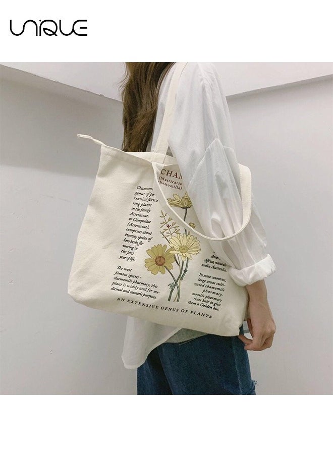 Unique - Canvas Bag - Canvas Tote Bag Strap Reusable Grocery Shopping Cloth Bag Zip Tote Bag Women Eco-Friendly Tote Bag with Handle Washable Fashion Beach Tote Shoulder Bag Women Shopping, School(Beige) - Image 1