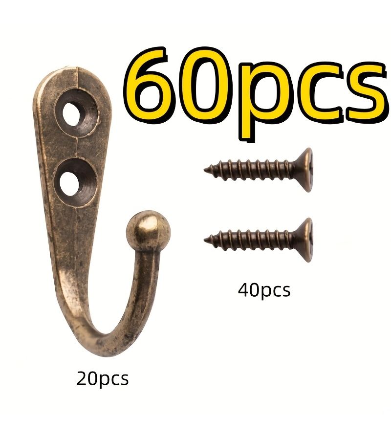 60pcs Retro Metal Hook Set With Fasteners Corrosion Resistant Easy To Install - Image 3