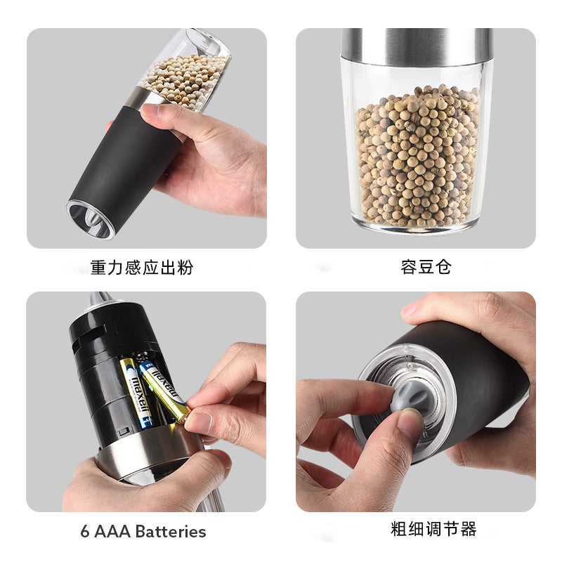 Factory Electric Pepper Grinder Pepper Sea Salt Powder Gravity Induction Stainless Steel Automatic Grinding Bottle - Image 5