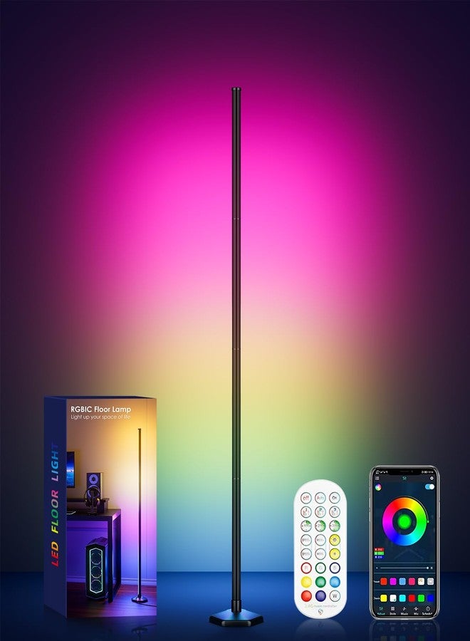 YIKBIK مصباح أرضي ذكي عصري من الألومنيوم بتقنية LED RGB من YIKBIK، مزود بتطبيق بلوتوث وجهاز تحكم عن بعد بطول 65 بوصة - Image 1