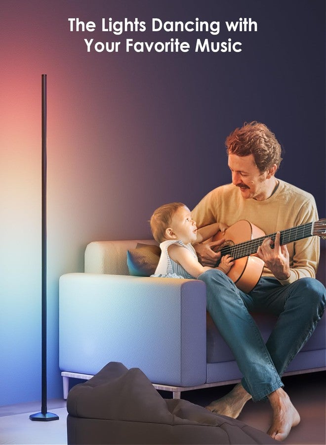 YIKBIK مصباح أرضي ذكي عصري من الألومنيوم بتقنية LED RGB من YIKBIK، مزود بتطبيق بلوتوث وجهاز تحكم عن بعد بطول 65 بوصة - Image 3