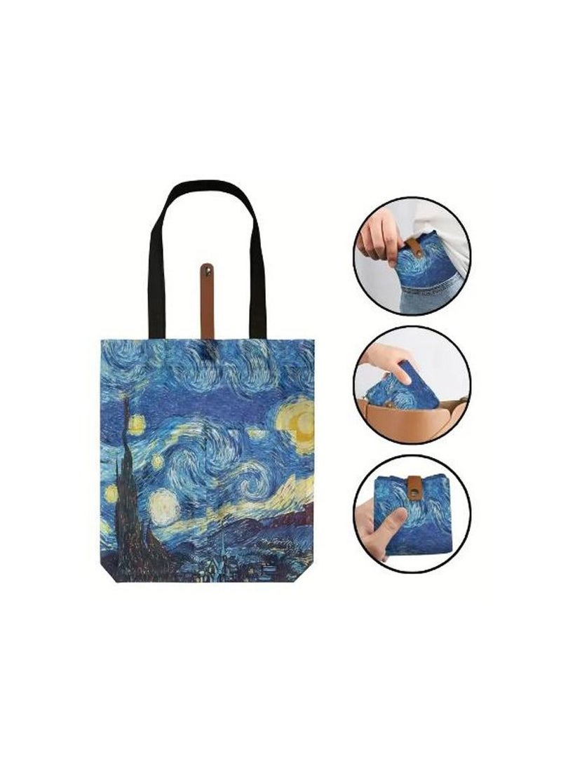 Polyester Taffeta Folding Eco-friendly Bag Van Gogh Series Oil Painting Printing Carrying Case Mini Supermarket Shopping Bag - Image 1