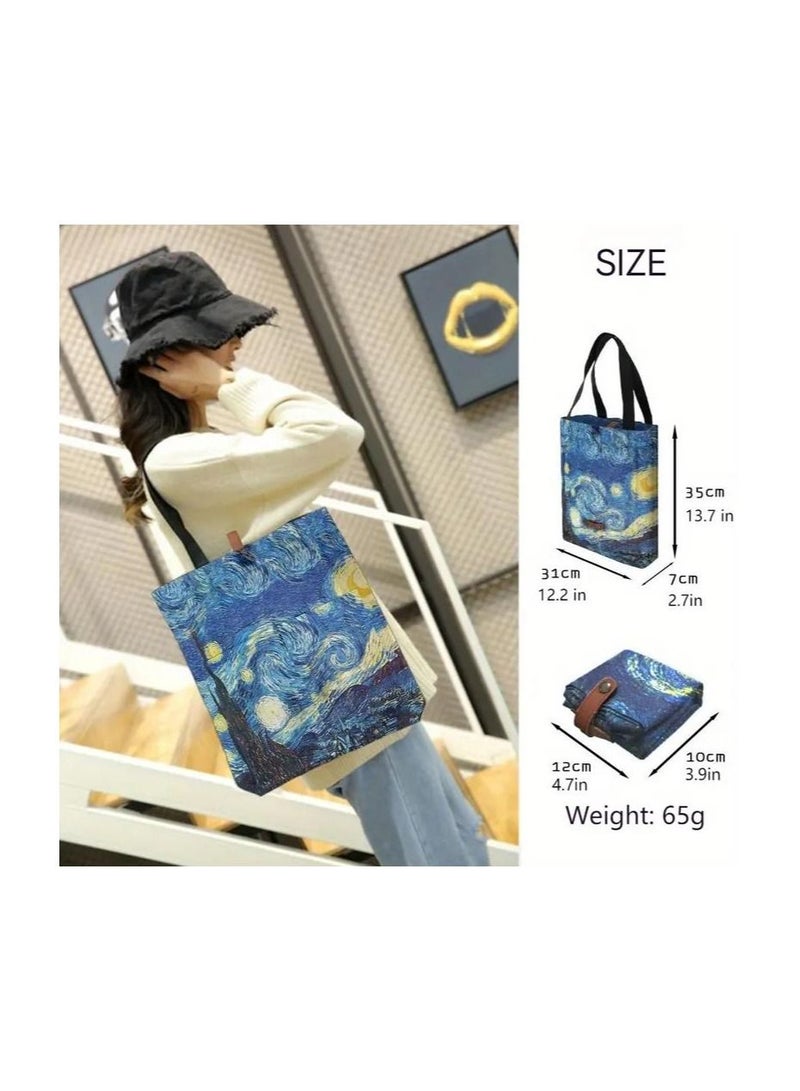 Polyester Taffeta Folding Eco-friendly Bag Van Gogh Series Oil Painting Printing Carrying Case Mini Supermarket Shopping Bag - Image 2