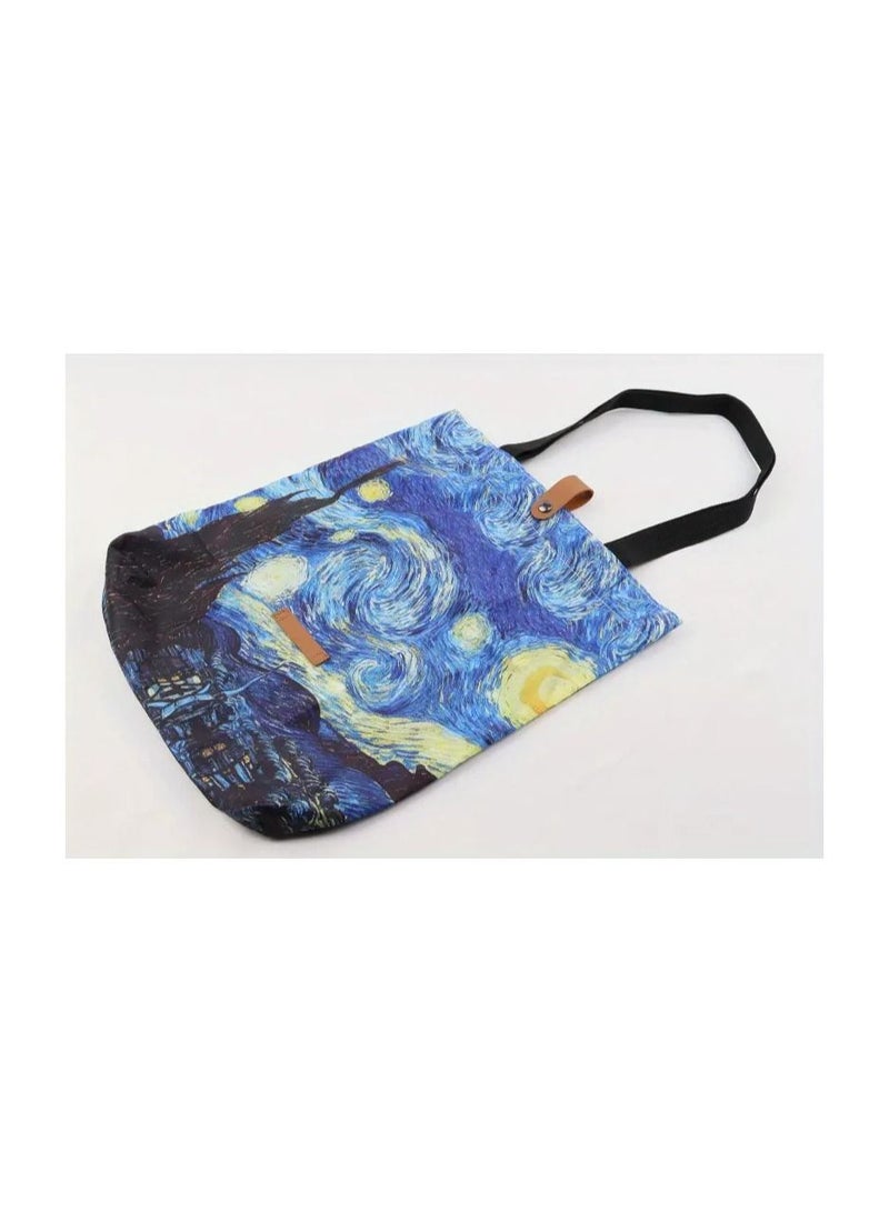 Polyester Taffeta Folding Eco-friendly Bag Van Gogh Series Oil Painting Printing Carrying Case Mini Supermarket Shopping Bag - Image 3