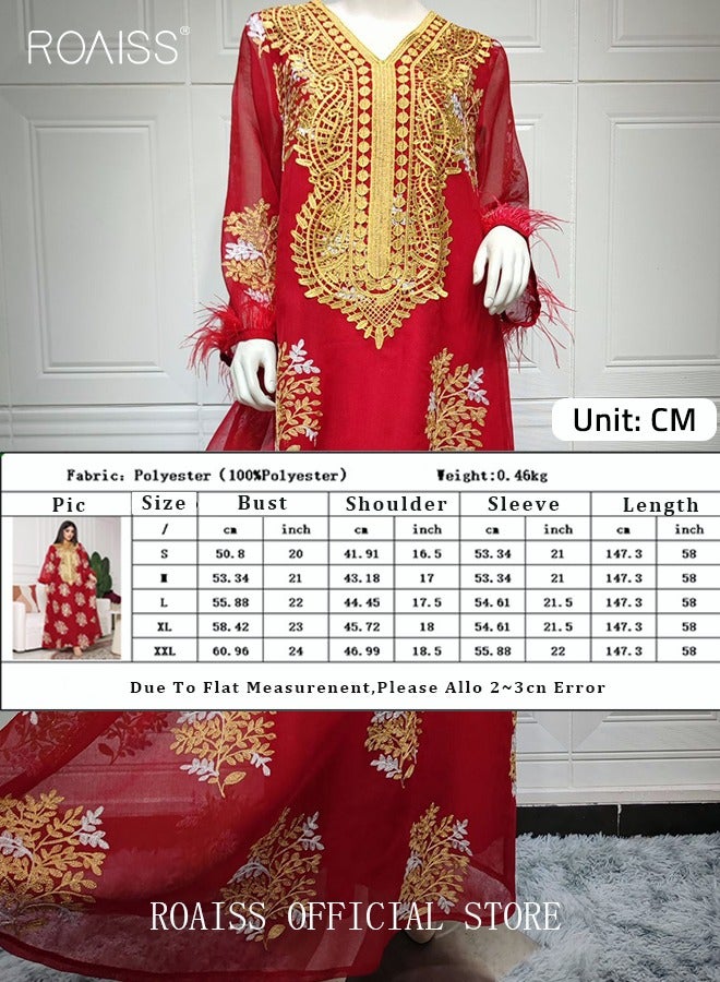 roaiss Ramadan Women Muslim Dress Sequin Red Mesh Embroidery Evening Party Gown Bell Sleeve Long Dresses Party Robe Women Embroidery Islamic Dresses  - Image 3