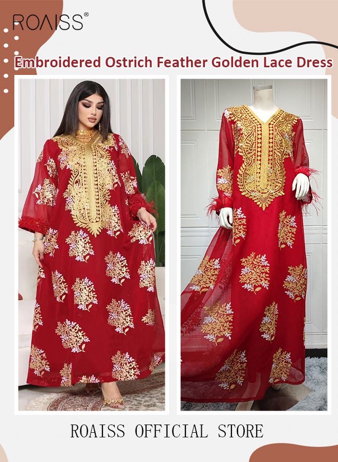 roaiss Ramadan Women Muslim Dress Sequin Red Mesh Embroidery Evening Party Gown Bell Sleeve Long Dresses Party Robe Women Embroidery Islamic Dresses  - Image 4