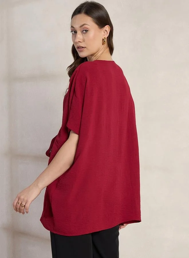 Femmella  Femmella Solid V-Neck Kimono Top with Tie Up Detail for Women | Best Price UAE