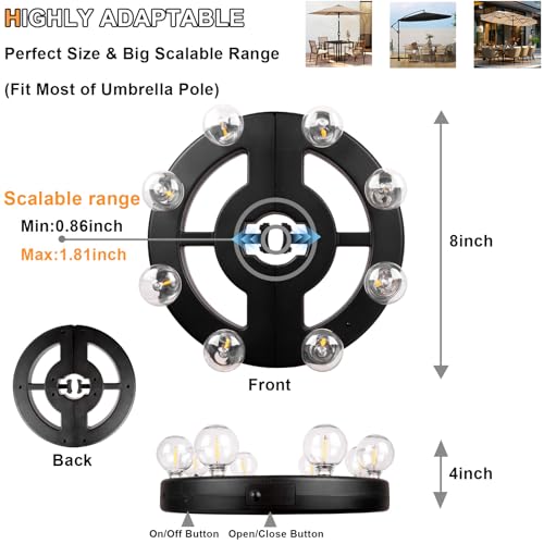 TWINKVILLA Umbrella Lights Outdoor Patio, Rechargeable Cordless with Dimmer &Timer, 8 Bright Warm White LED Bulbs Perfect for Garden, Backyard, Camping, BBQ or Indoor Use - Image 5