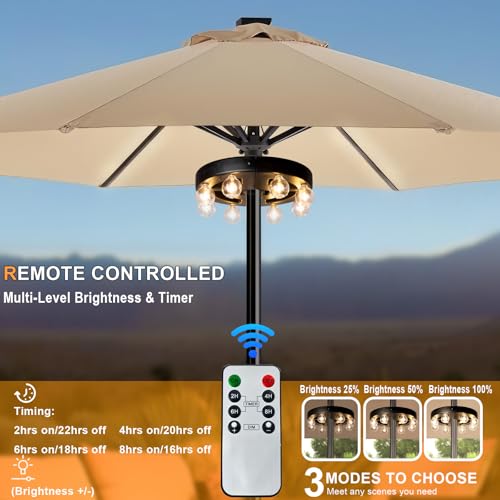 TWINKVILLA Umbrella Lights Outdoor Patio, Rechargeable Cordless with Dimmer &Timer, 8 Bright Warm White LED Bulbs Perfect for Garden, Backyard, Camping, BBQ or Indoor Use - Image 4