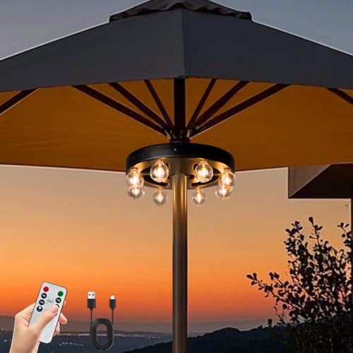 TWINKVILLA Umbrella Lights Outdoor Patio, Rechargeable Cordless with Dimmer &Timer, 8 Bright Warm White LED Bulbs Perfect for Garden, Backyard, Camping, BBQ or Indoor Use - Image 1