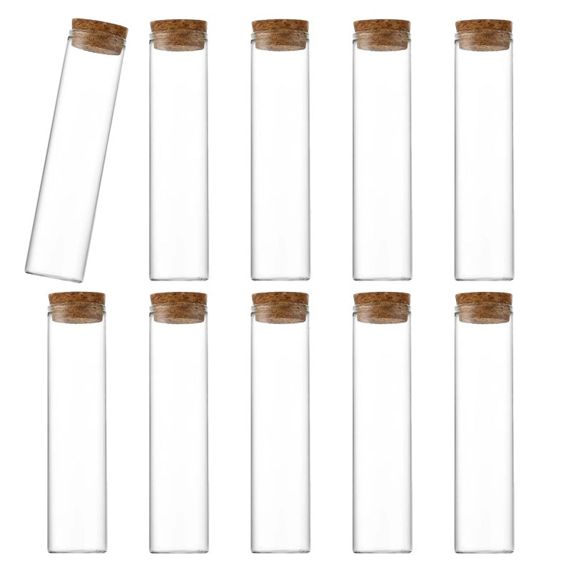 ericotry 10 Pcs 60ml Glass Bottles Vials Jars Glass Test Tube with Cork Stoppers Empty Refillable Bottle Vial Jars Leakproof for Cosmetic Essential Oil Powder