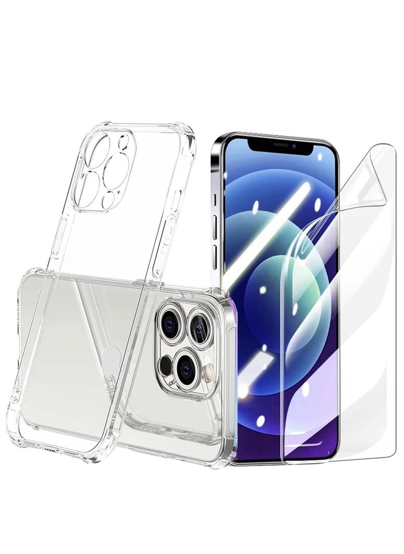 Raxoom 1+2Pcs) Compatible with iPhone 14 Pro Max Case And Screen Protector (Hydrophilic Film) Clear Cover No-Bubble for Apple 14 Pro Max Case (14 Pro Max-6.7) - Image 1