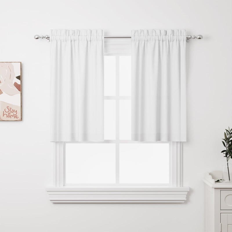 ZWARMY 2Pcs 36inch White Kitchen Tier Curtains for Windows,Semi Light Filtering Curtains for Bedroom,Living Room,Basement,Bathroom,Window Treatments (30" W x 36" L) - Image 1