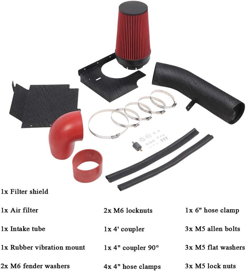 MOOSUN 4" inches Performance Cold Air Intake Kit with Filter & Powder Coated Intake Tube Pipe for 99-06 GMC Chevy 1999 2000 2001 2002 2003 2004 2005 2006 V8 4.8L/5.3L/6.0L (Black&Red) - Image 3