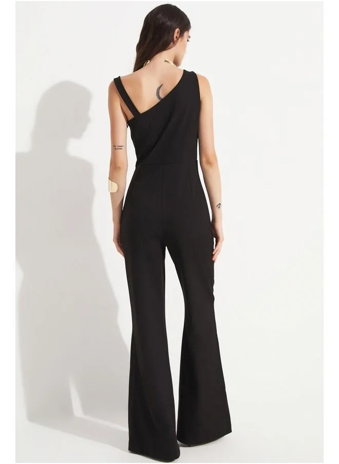 JUNE June Women Window Detailed Strappy Jumpsuit Black