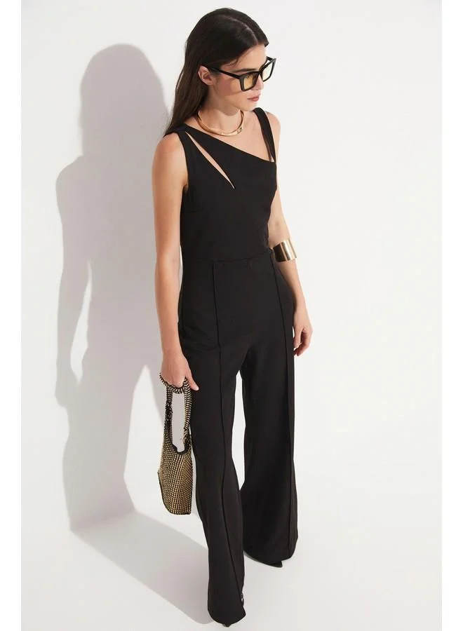 جون June Women Window Detailed Strappy Jumpsuit Black