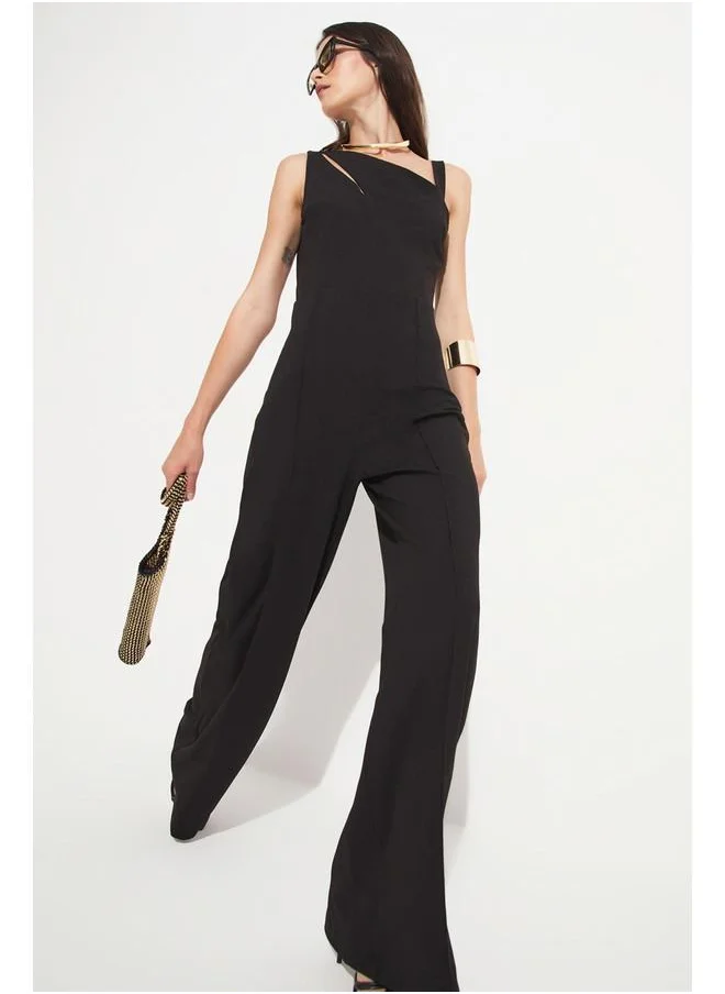 JUNE June Women Window Detailed Strappy Jumpsuit Black