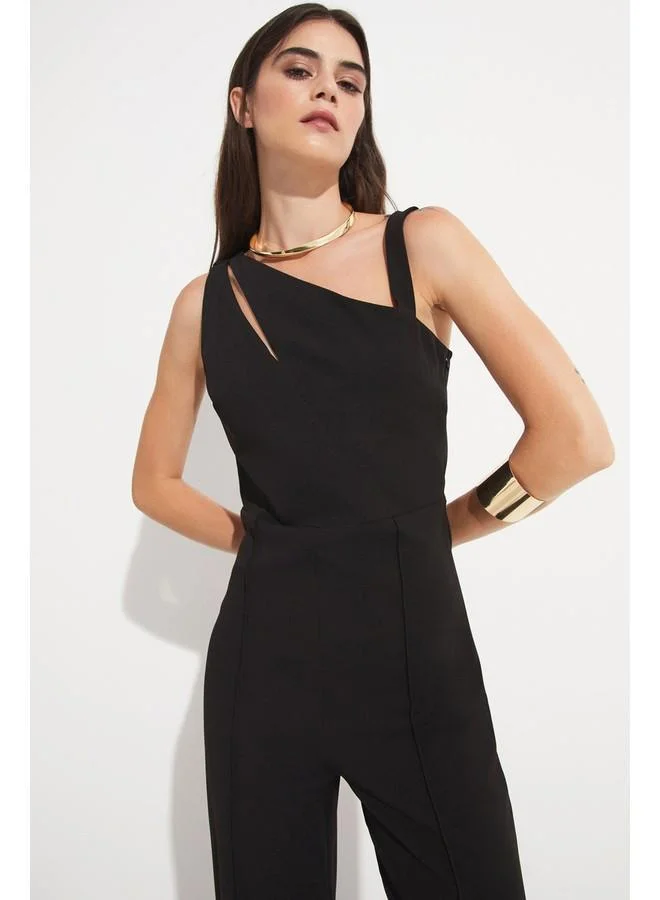 جون June Women Window Detailed Strappy Jumpsuit Black
