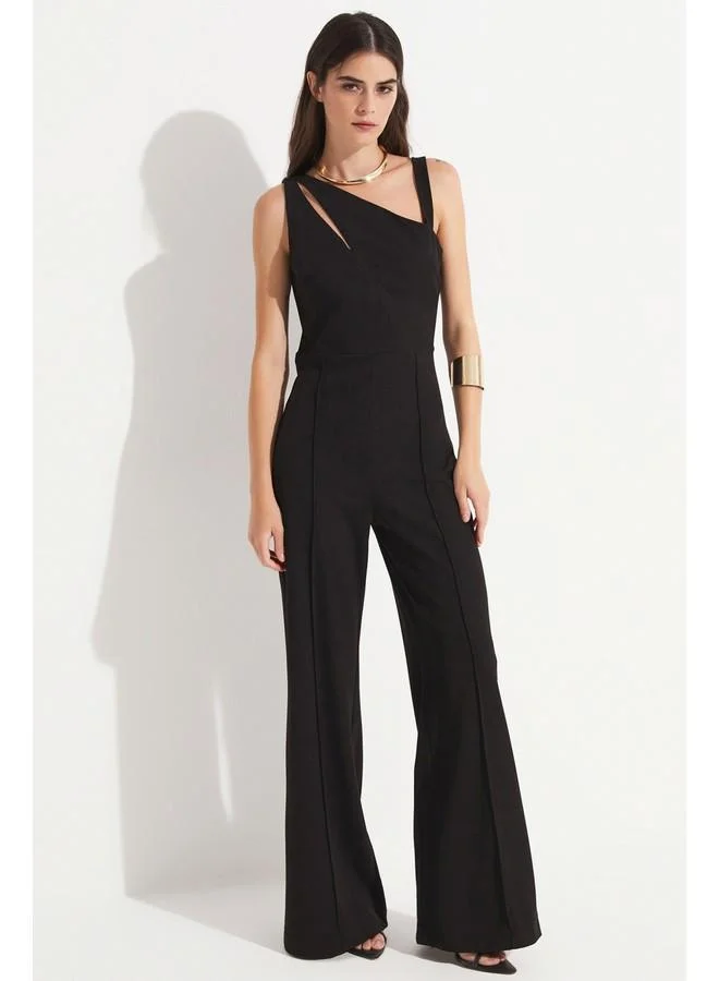 جون June Women Window Detailed Strappy Jumpsuit Black