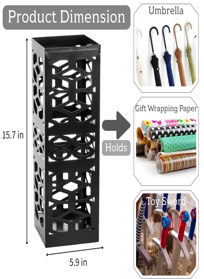 ZENFUN Metal Umbrella Holder, Umbrella Stand for Entryway, Square Umbrella Organizer, Umbrella Rack Storage Bin Freestanding for Home, Office, Hotel, Black, 5.9 x 5.9 x 15.7 Inches - Image 2