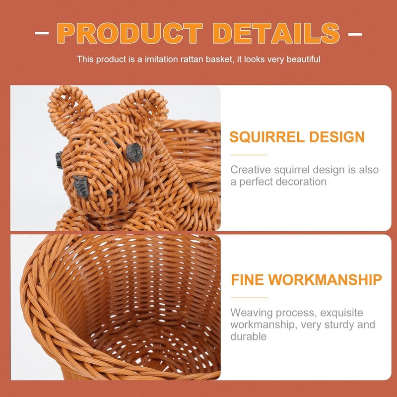 Animal Shaped Squirrel Imitation Rattan Bread Basket Small Size Handmade Snack Serving Basket Fruit Storage Decor for Kitchen and Dining - Image 4
