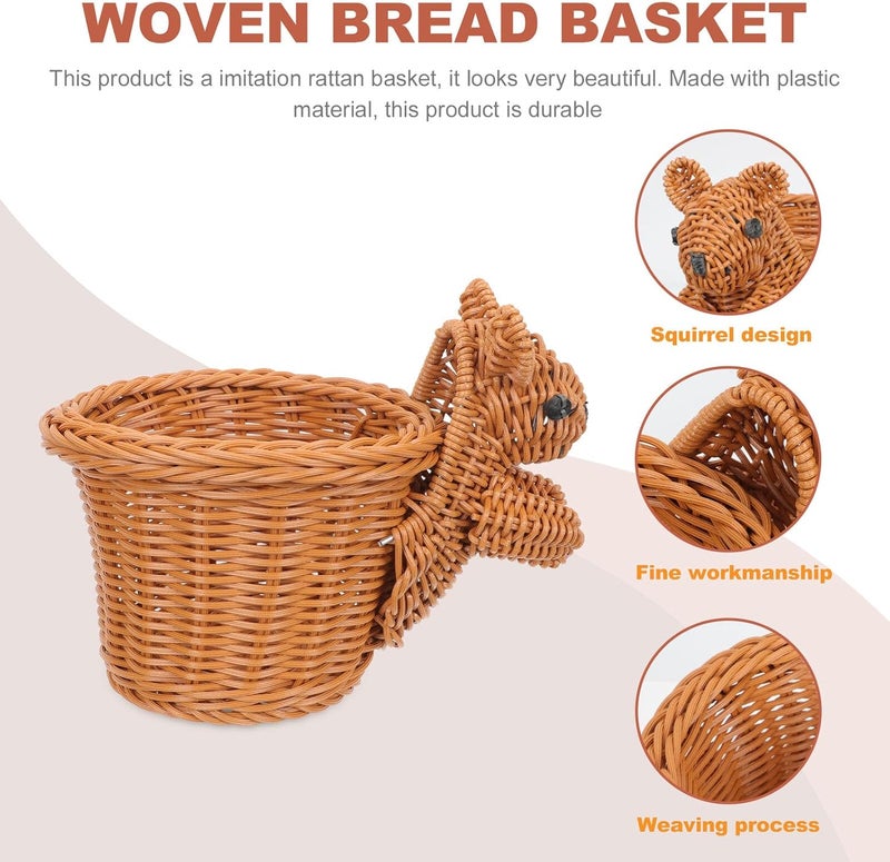 Animal Shaped Squirrel Imitation Rattan Bread Basket Small Size Handmade Snack Serving Basket Fruit Storage Decor for Kitchen and Dining - Image 3