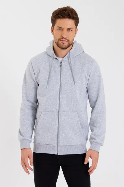 mmetalic Metalic Grey Kangaroo Pocket Hooded Zippered Cotton Inside Men's Sweatshirt