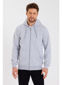 mmetalic Metalic Grey Kangaroo Pocket Hooded Zippered Cotton Inside Men's Sweatshirt  - Image 1
