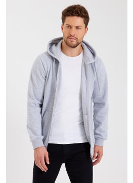 mmetalic Metalic Grey Kangaroo Pocket Hooded Zippered Cotton Inside Men's Sweatshirt  - Image 3