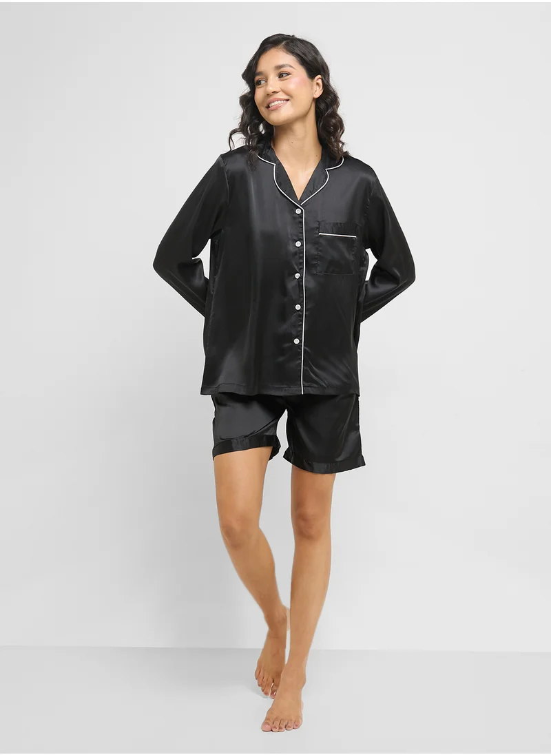 جينجر Satin Stripe Shirt & Short Pj Set