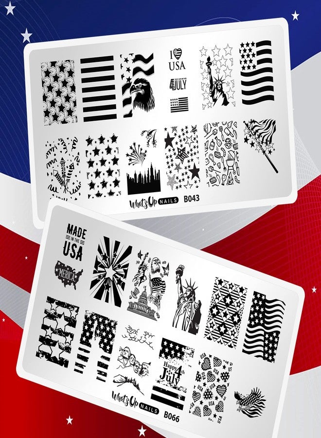 Whats Up Nails - America USA Stamping Plates 2 pack (B043, B066) for Nail Art Design - Image 1