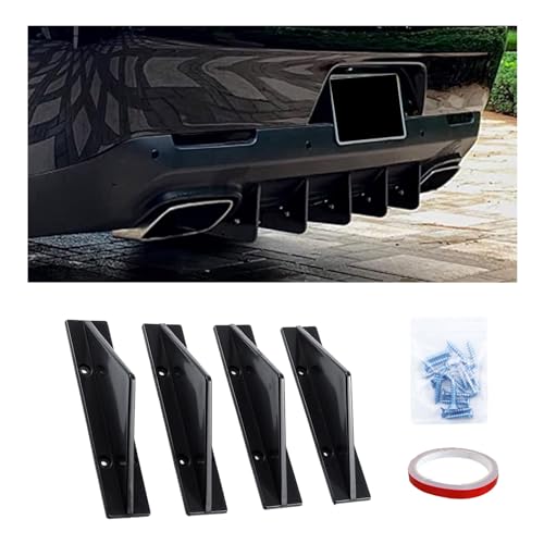 Augeny 4PCS Car Rear Lower Bumper Wing Lip Diffuser AntiCrash Straight Auto Shark Fin Spoiler Protector with Screws Universal Rear Bumper Lip Diffuser Kit for Car SUV Truck StraightBlack - Image 1