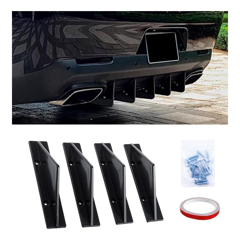 Augeny 4PCS Car Rear Lower Bumper Wing Lip Diffuser AntiCrash Straight Auto Shark Fin Spoiler Protector with Screws Universal Rear Bumper Lip Diffuser Kit for Car SUV Truck StraightBlack - Image 3