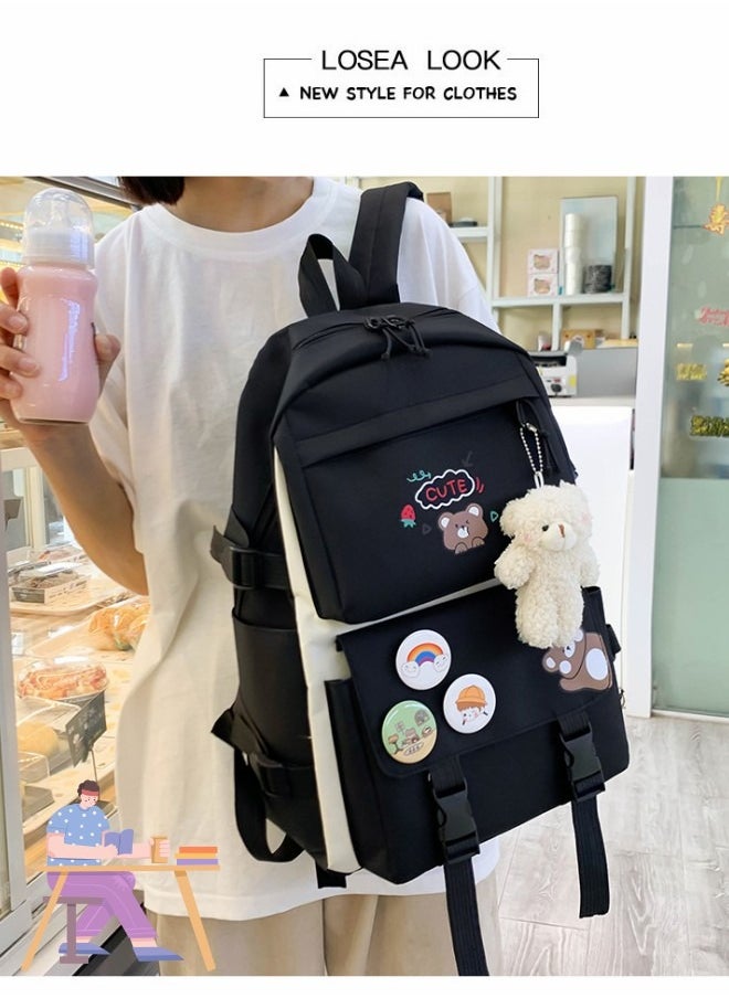 Generic - 5Pcs Kawaii Backpack Backpack for Girls Student with Kawaii Pin and Accessories with Cross-Body Bag Pencil Case High School College Bookbags Laptop Bag Travel Laptop Backpack Casual Daypacks - Image 1