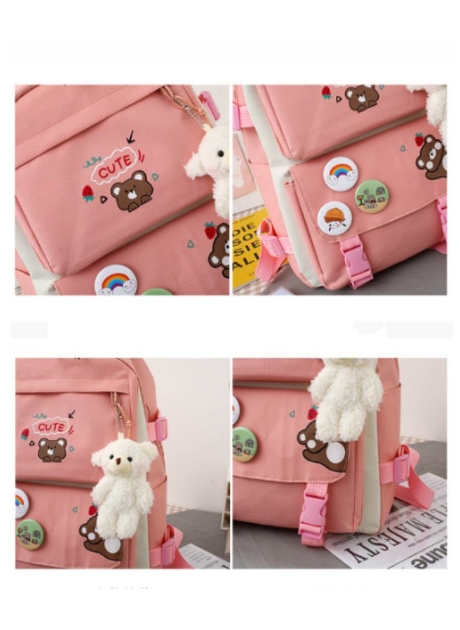 Generic - 5Pcs Kawaii Backpack Backpack for Girls Student with Kawaii Pin and Accessories with Cross-Body Bag Pencil Case High School College Bookbags Laptop Bag Travel Laptop Backpack Casual Daypacks - Image 1