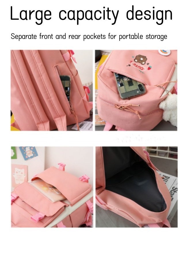 Generic - 5Pcs Kawaii Backpack Backpack for Girls Student with Kawaii Pin and Accessories with Cross-Body Bag Pencil Case High School College Bookbags Laptop Bag Travel Laptop Backpack Casual Daypacks - Image 1