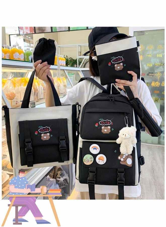 Generic - 5Pcs Kawaii Backpack Backpack for Girls Student with Kawaii Pin and Accessories with Cross-Body Bag Pencil Case High School College Bookbags Laptop Bag Travel Laptop Backpack Casual Daypacks - Image 1