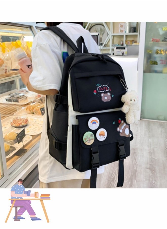 Generic - 5Pcs Kawaii Backpack Backpack for Girls Student with Kawaii Pin and Accessories with Cross-Body Bag Pencil Case High School College Bookbags Laptop Bag Travel Laptop Backpack Casual Daypacks - Image 1