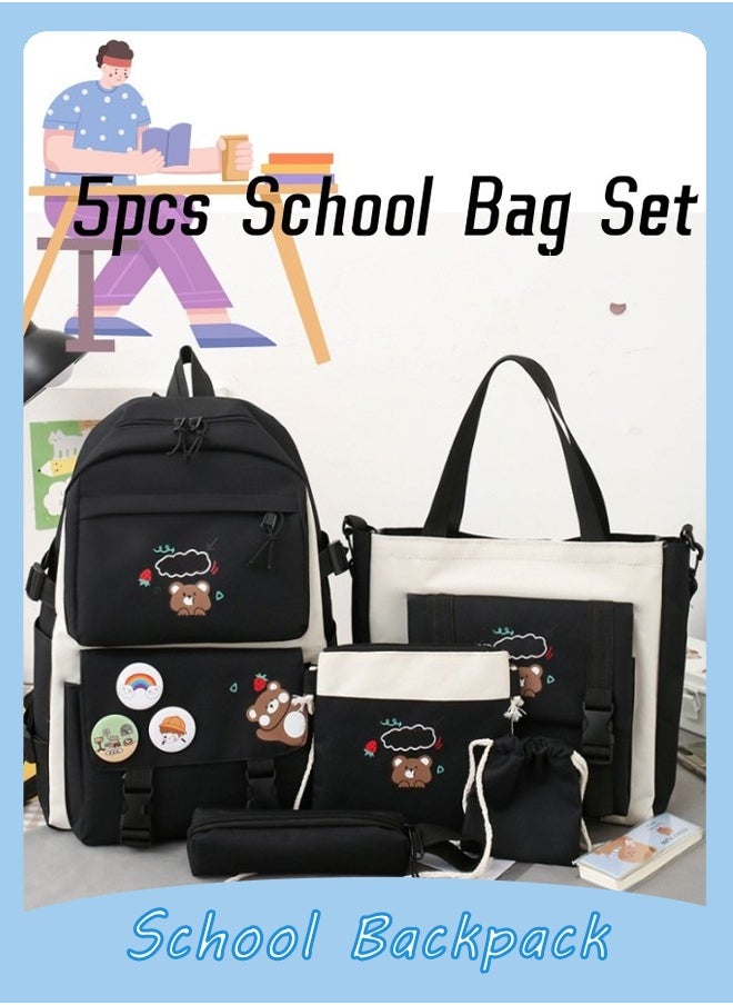 Generic - 5Pcs Kawaii Backpack Backpack for Girls Student with Kawaii Pin and Accessories with Cross-Body Bag Pencil Case High School College Bookbags Laptop Bag Travel Laptop Backpack Casual Daypacks - Image 1