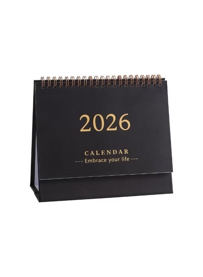 تقويم مكتبي 2026، تقويم مكتبي صغير قائم قابل للقلب 2025/07-2026/12 تقويم مكتبي شهري من الورق السميك مع تجليد مزدوج للمنزل أو المكتب (أسود) - Image 3