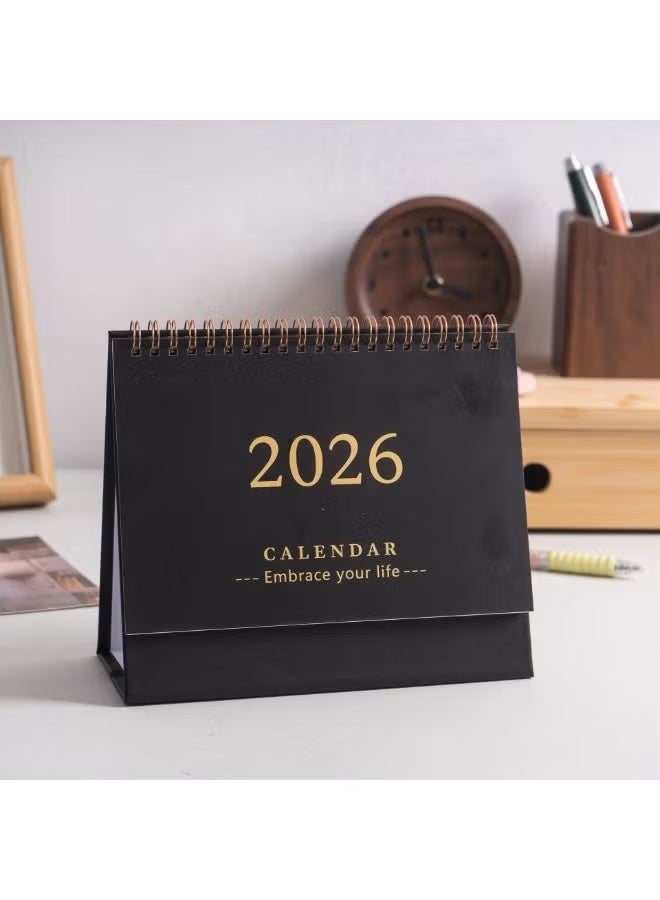 تقويم مكتبي 2026، تقويم مكتبي صغير قائم قابل للقلب 2025/07-2026/12 تقويم مكتبي شهري من الورق السميك مع تجليد مزدوج للمنزل أو المكتب (أسود) - Image 5