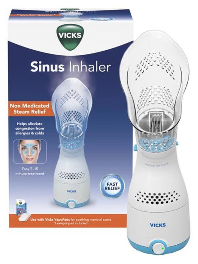 Vicks جهاز استنشاق الجيوب الأنفية - تخفيف بخاري غير طبي للحساسية، الاحتقان، السعال والزكام، جهاز بخار للوجه، يهدئ الممرات الأنفية والحنجرية، يستخدم مع وسادات فابو (1 مضمونة)، مؤهل لـ FSA و HSA - Image 3