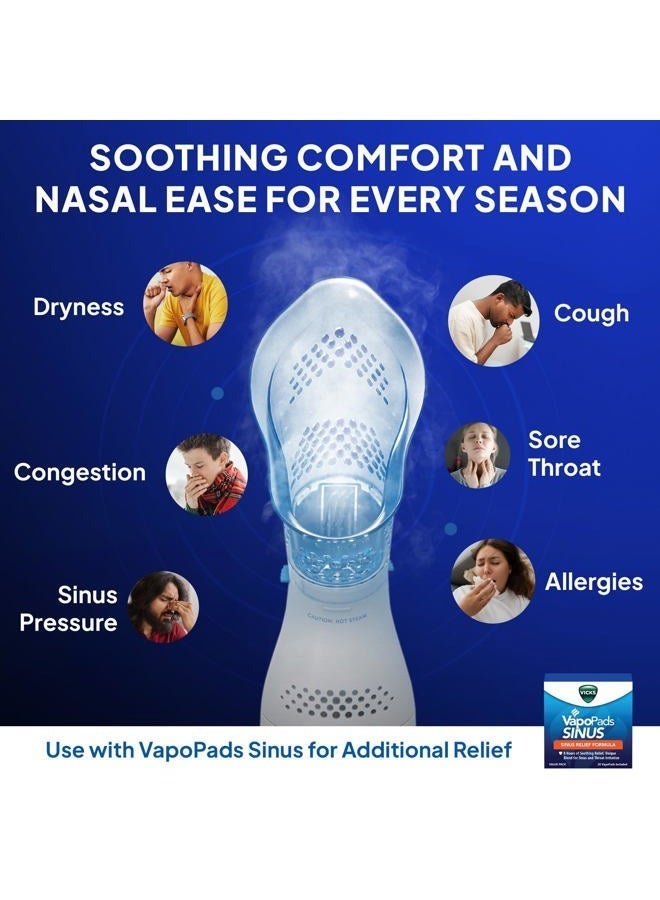 Vicks جهاز استنشاق الجيوب الأنفية - تخفيف بخاري غير طبي للحساسية، الاحتقان، السعال والزكام، جهاز بخار للوجه، يهدئ الممرات الأنفية والحنجرية، يستخدم مع وسادات فابو (1 مضمونة)، مؤهل لـ FSA و HSA - Image 5