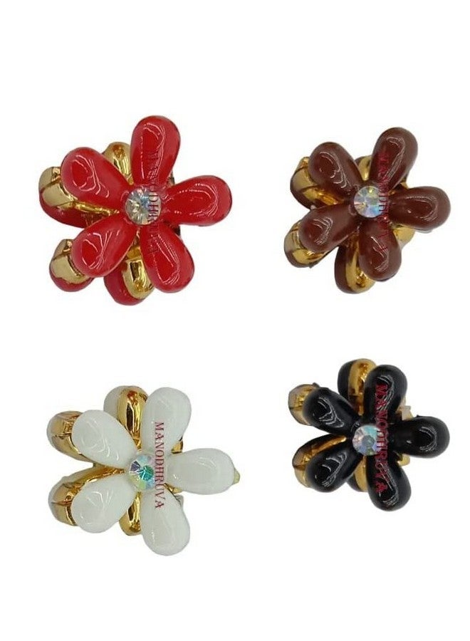 MANODHRUVA 6pcs Colorful Korean Style Pearl Flower Small Claw Clutchures for Girls, Pack of 6, Mulitcolor (6pcs-Colorful-Pearl-Flower -Claws)