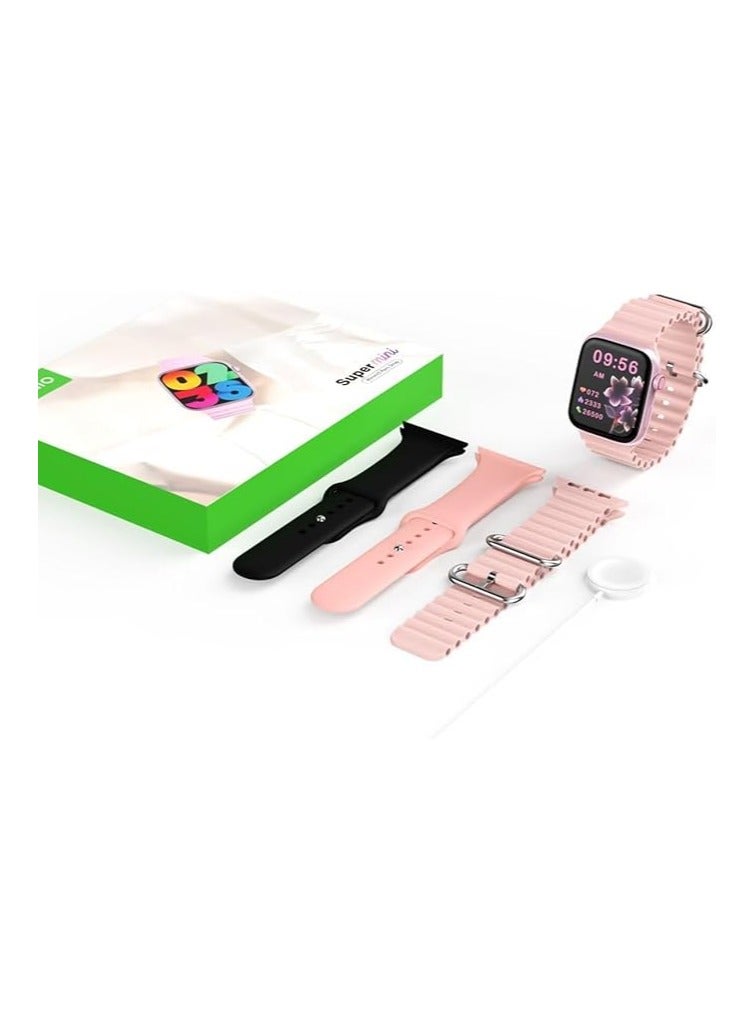 Super Mini Ladies Special Smart Watch with Three Set Strap and Wireless Charger Pink  - Image 1
