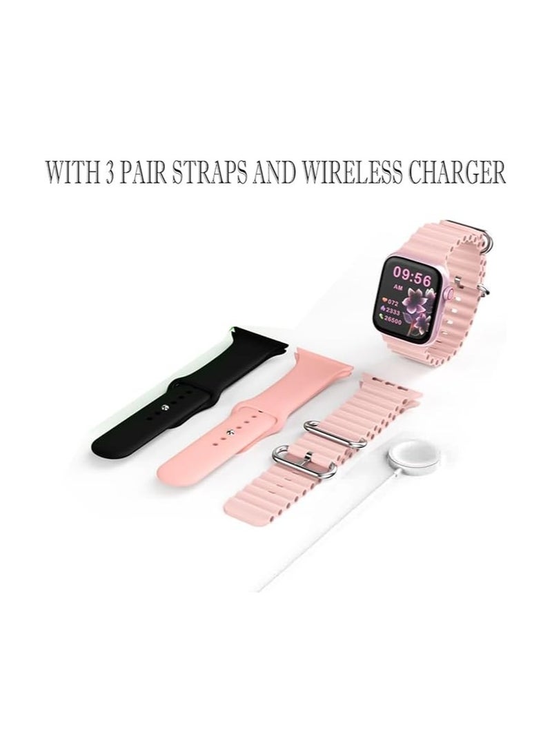 Super Mini Ladies Special Smart Watch with Three Set Strap and Wireless Charger Pink  - Image 3